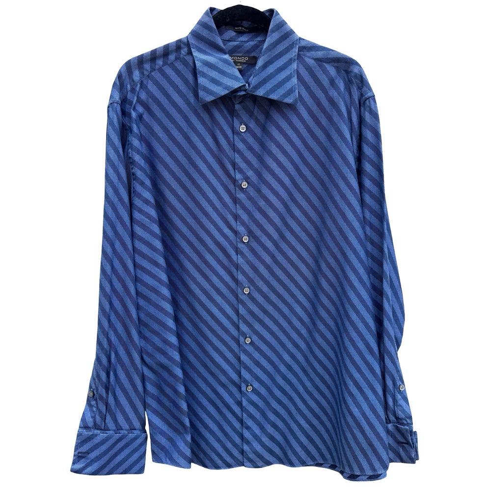Mondo Di Marco Italian Diagonal‎ Stripe 80s 2-Ply French Cuff Dapper Dress Shirt